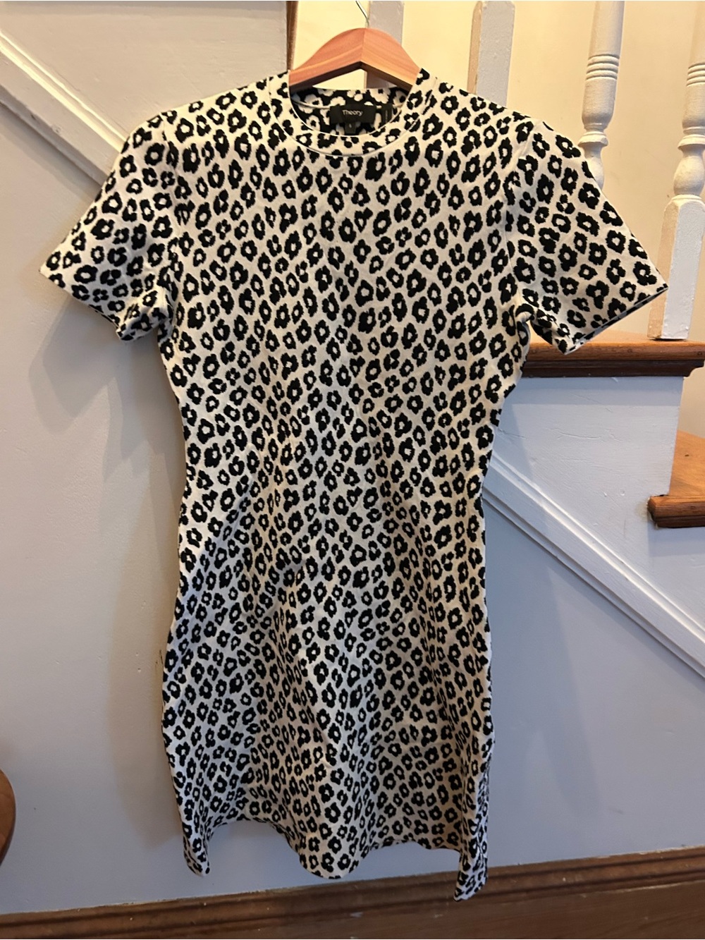 Theory Black and White Leopard Print Mini Dress NWOT